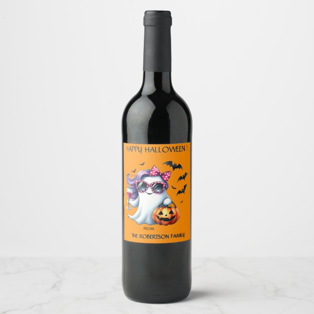 Gruseliger Mädchen-Geist Halloween  Weinetikett (Vorderseite)