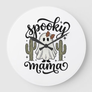 Gruseliger Mama-Geist-Kaktus-Vintage-Halloween-Shi Große Wanduhr