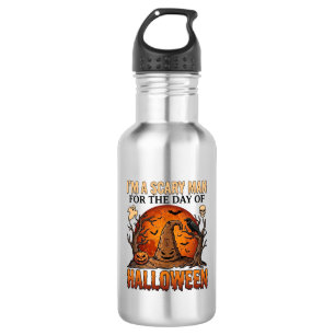 Gruseliger Mann Halloween Hexenhut Blutmond Kürbis Edelstahlflasche