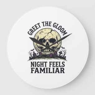 Gruseliger Mond-Schädel-Halloween-Grafik-Shirt_1 Große Wanduhr