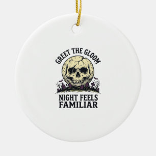 Gruseliger Mond-Schädel-Halloween-Grafik-Shirt_1 Keramik Ornament