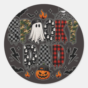 Gruseliger Papa Halloween Camouflage Karo gemust Runder Aufkleber
