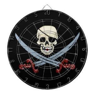 Gruseliger Piraten-Schädel u. gekreuzte Macheten Dartscheibe