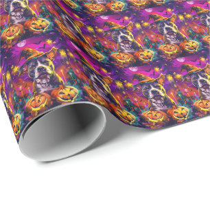 Gruseliger Pitbull-Hund Halloween-Hexe und Kürbis  Geschenkpapier