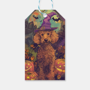 Gruseliger Pudel-Hund Halloween-Hexe und Kürbis Geschenkanhänger