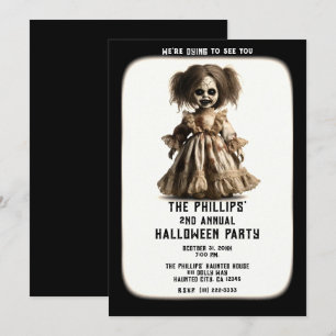 Gruseliger Puppen Halloween-Kostüm Party Einladung