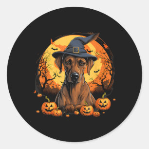 Gruseliger Rhodesian Ridgeback Hund Hexe Halloween Runder Aufkleber