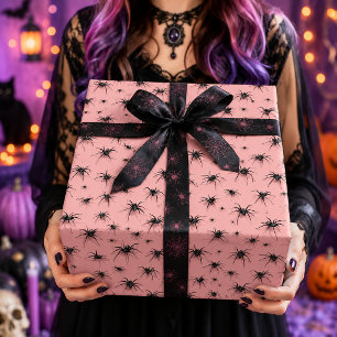 Gruseliger Rosa-Schwarzer-Spinnen-Halloween-Muster Geschenkpapier