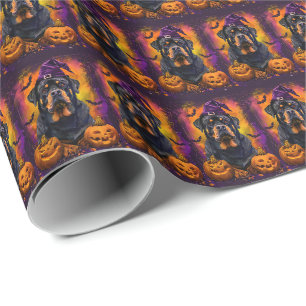 Gruseliger Rottweiler-Hund Halloween-Hexe und Kürb Geschenkpapier