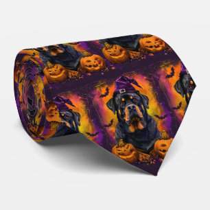 Gruseliger Rottweiler-Hund Halloween-Hexe und Kürb Krawatte