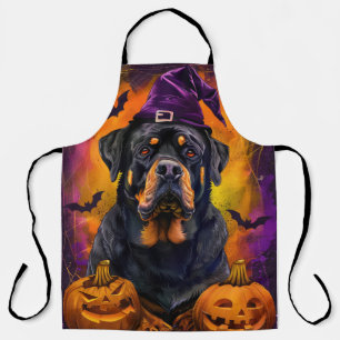 Gruseliger Rottweiler Hund Halloween Hexe und Kürb Schürze