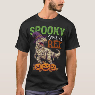 Gruseliger Saurus Rex Mumie Dinosaur Hexenhut Kürb T-Shirt