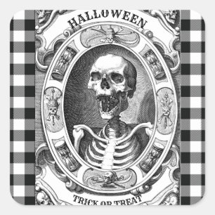 Gruseliger Schwarz-Weiß-Schädel-Skelett-Halloween Quadratischer Aufkleber