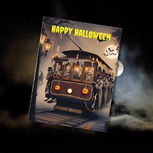 gruseliger Seilbahn-Skelett-Passagiere Halloween Postkarte