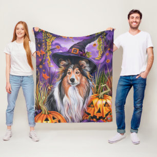 Gruseliger Shetland Sheepdog Halloween Hexen-Kürbi Fleecedecke