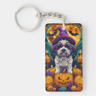 Gruseliger Shih Tzu Hund Halloween Hexe und Kürbis Schlüsselanhänger