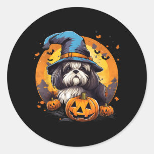 Gruseliger Shih Tzu Hund Hexe Halloween Runder Aufkleber