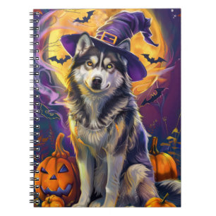 Gruseliger Siberian Husky Hund Halloween Hexe Kürb Notizblock