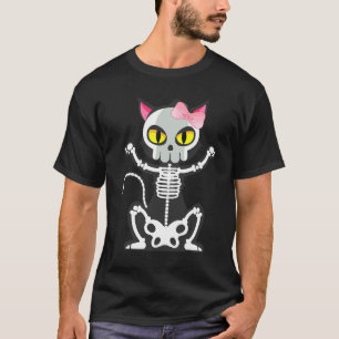 Gruseliger Skelett-Katzen-Halloween-Kostüm T-Shirt