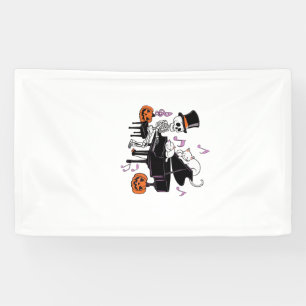 Gruseliger Skelett spielt Klavier mit Katzen Music Banner