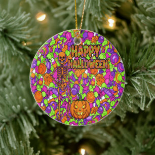 Gruseliger Skelett-Süßigkeiten-Party-Muster Hallow Keramik Ornament