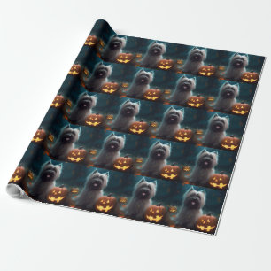 Gruseliger Skye Terrier mit Kürbissen Halloween Geschenkpapier