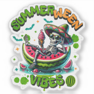Gruseliger Sommerween-Skelett-Wassermelonen-Float  Aufkleber