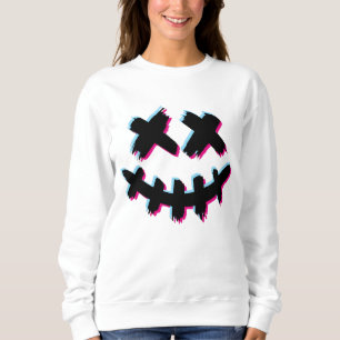 Gruseliger Strich Smiley Gesicht Glitch Frohes Hal Sweatshirt