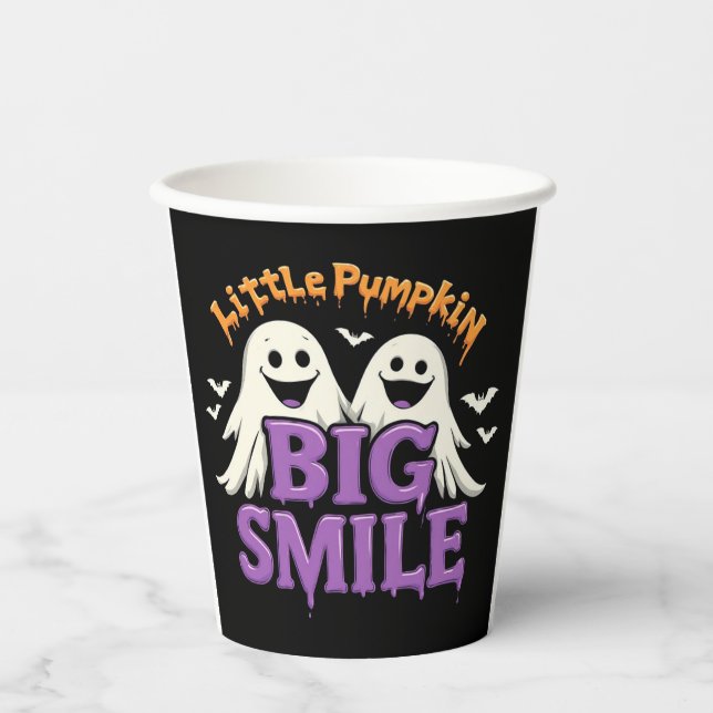 🎃👻 Gruseliger Süßer Geist & Fledermaus Halloween Pappbecher (Vorderseite)