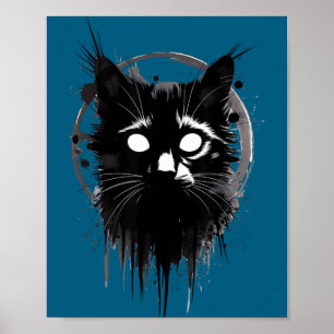 Gruseliger süßer Goth Cat Horror Kitty Sketch Alt Poster