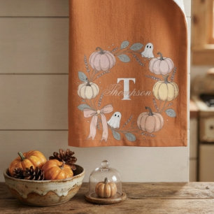 Gruseliger Süßer Kürbis Geist Herbst Monogramm Handtuch