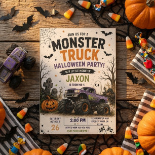 Gruseliger süßer Monster-Truck-Halloween-Geburtsta Einladung
