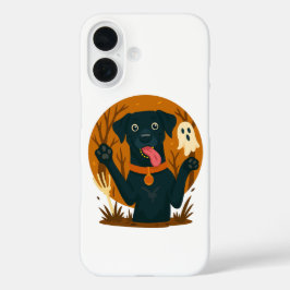 Gruseliger süßer schwarzer Hund mit Geist iPhone 16 Hülle