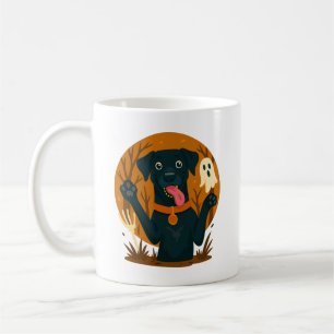 Gruseliger süßer schwarzer Hund mit Geist Kaffeetasse
