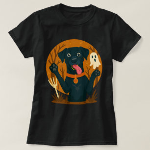 Gruseliger süßer schwarzer Hund mit Geist  T-Shirt
