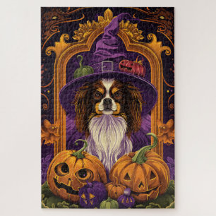 Gruseliger Tibet Spaniel Hund Halloween Hexe Kürbi