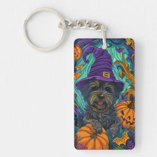 Gruseliger Tibet-Terrier-Hund Halloween-Hexe Kürbi Schlüsselanhänger
