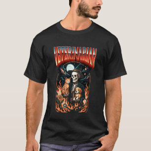 Gruseliger Tierarzt-Skelett mit Katze und Hund Hal T-Shirt