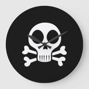 gruseliger Totenkopf auf schwarzem Hintergrund Große Wanduhr