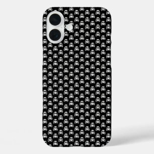 gruseliger Totenkopf auf schwarzem Hintergrund iPhone 16 Plus Hülle