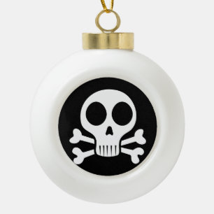 gruseliger Totenkopf auf schwarzem Hintergrund Keramik Kugel-Ornament