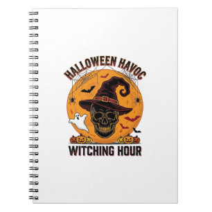 Gruseliger Totenkopf-Mond Vintage-Halloween-Hexenh Notizblock