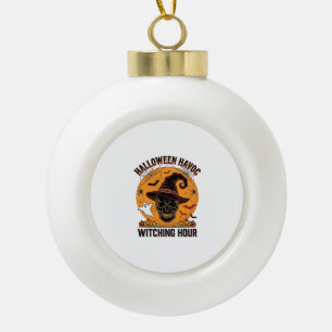 Gruseliger Totenkopf-Mond-Vintage-Hexenhut-Desi Keramik Kugel-Ornament