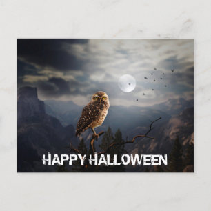 Gruseliger Uhu und Vollmond Halloween Postkarte
