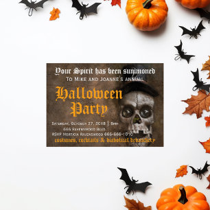 Gruseliger Unheimlicher Schädel mit Hut Halloween Einladung
