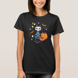 Gruseliger Vampir Fledermaus Skelett Katze Kürbis T-Shirt