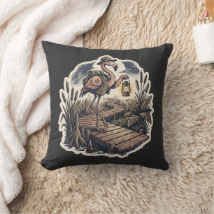 Gruseliger Vintage-Flamingo-Sumpf-Entdecker-Hallow Kissen