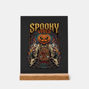 Gruseliger Vires Halloween-Kürbiskopf hält Augapfe Acrylschild