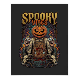 Gruseliger Vires Halloween-Kürbiskopf hält Augapfe Poster