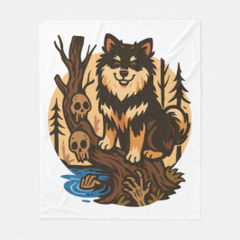 Gruseliger Waldhund mit Totenköpfen Horror-Kunst Fleecedecke